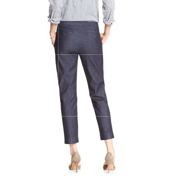 Ann Taylor Dark Blue Chambray Denim Cropped Trousers Flat Front Preppy Classic - Picture 11 of 12